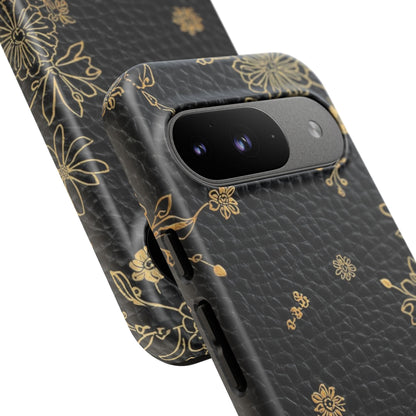 Floral Gold Foil Leather Texture Tough Phone Case