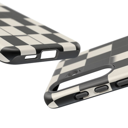 Checkerboard Tough Phone Case — Classic Black & Cream Grid Protective Cover