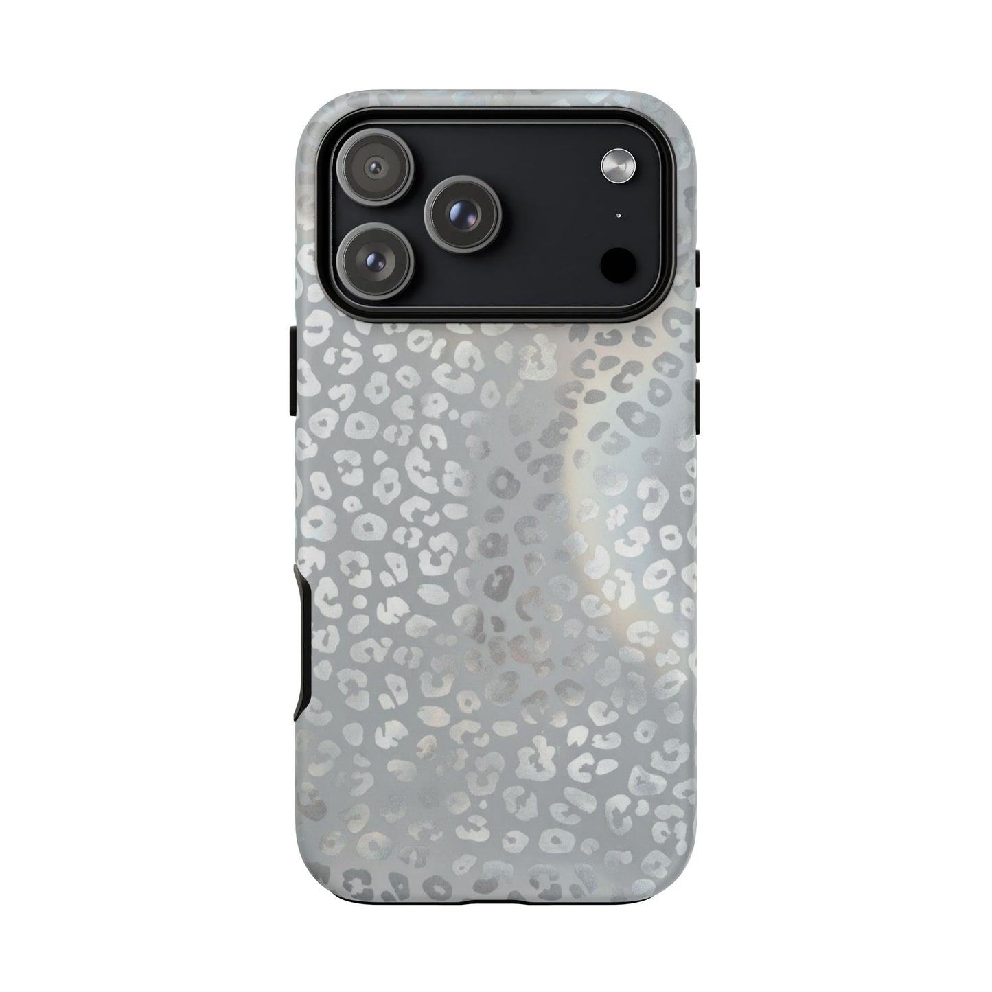 Grey Leopard Print Tough Phone Case — Durable Protective iPhone Cover
