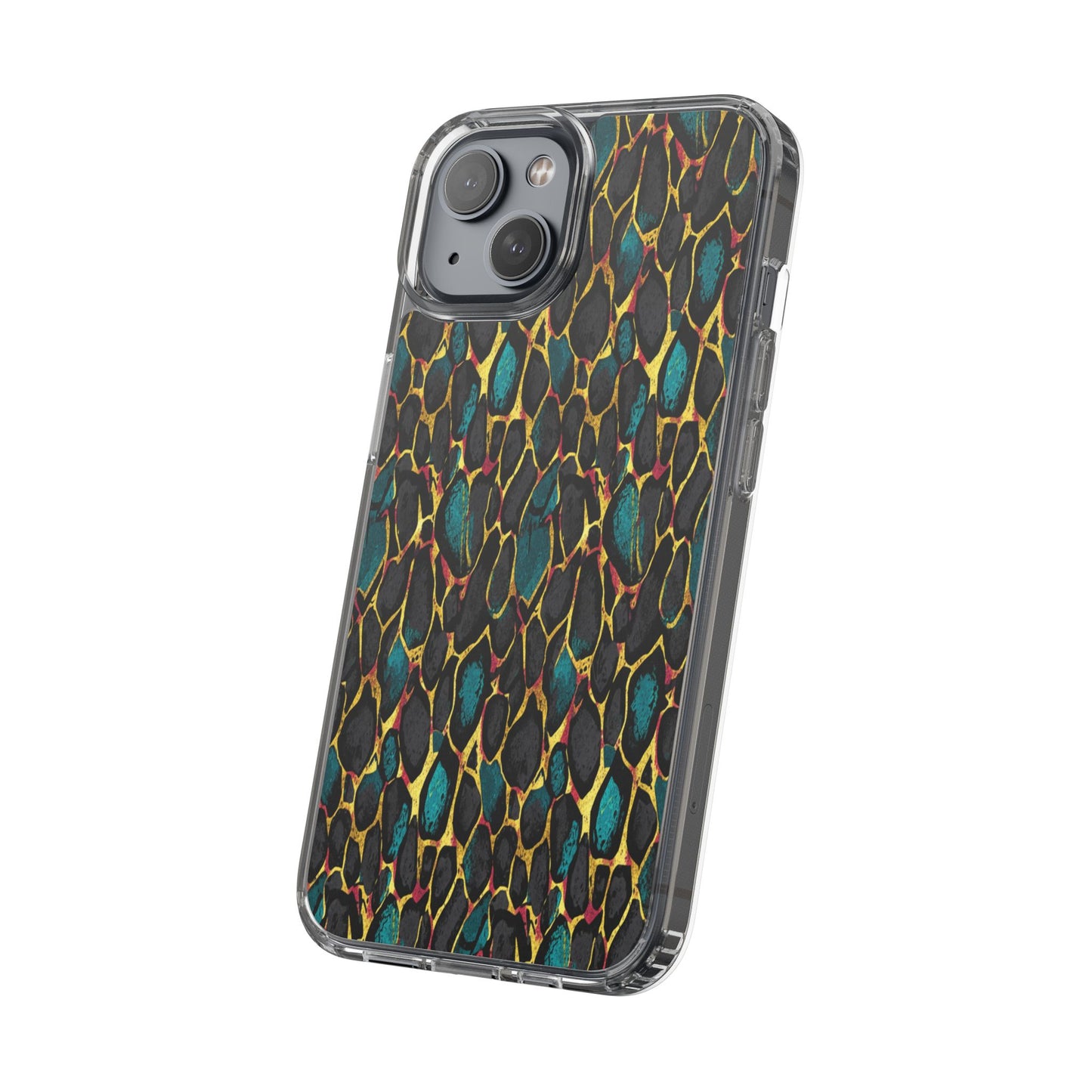 Teal Gold Leopard Clear Phone Case