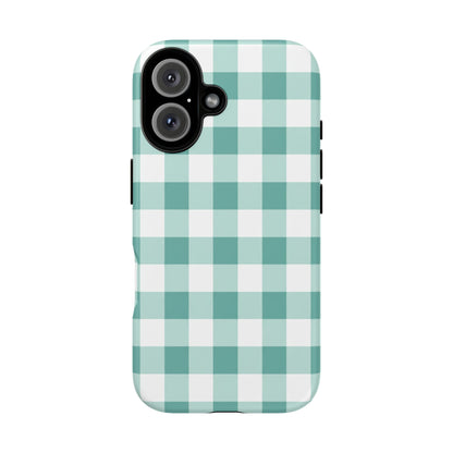 Mint Green Buffalo Check Tough Phone Case — Durable Plaid Protective Cover