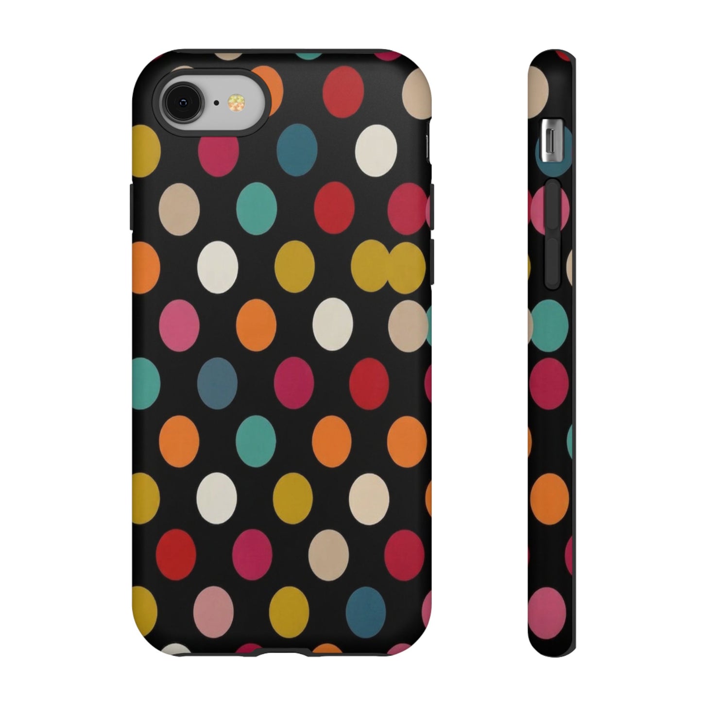 Polka Dot Tough Phone Case – Colorful Retro Dots on Black
