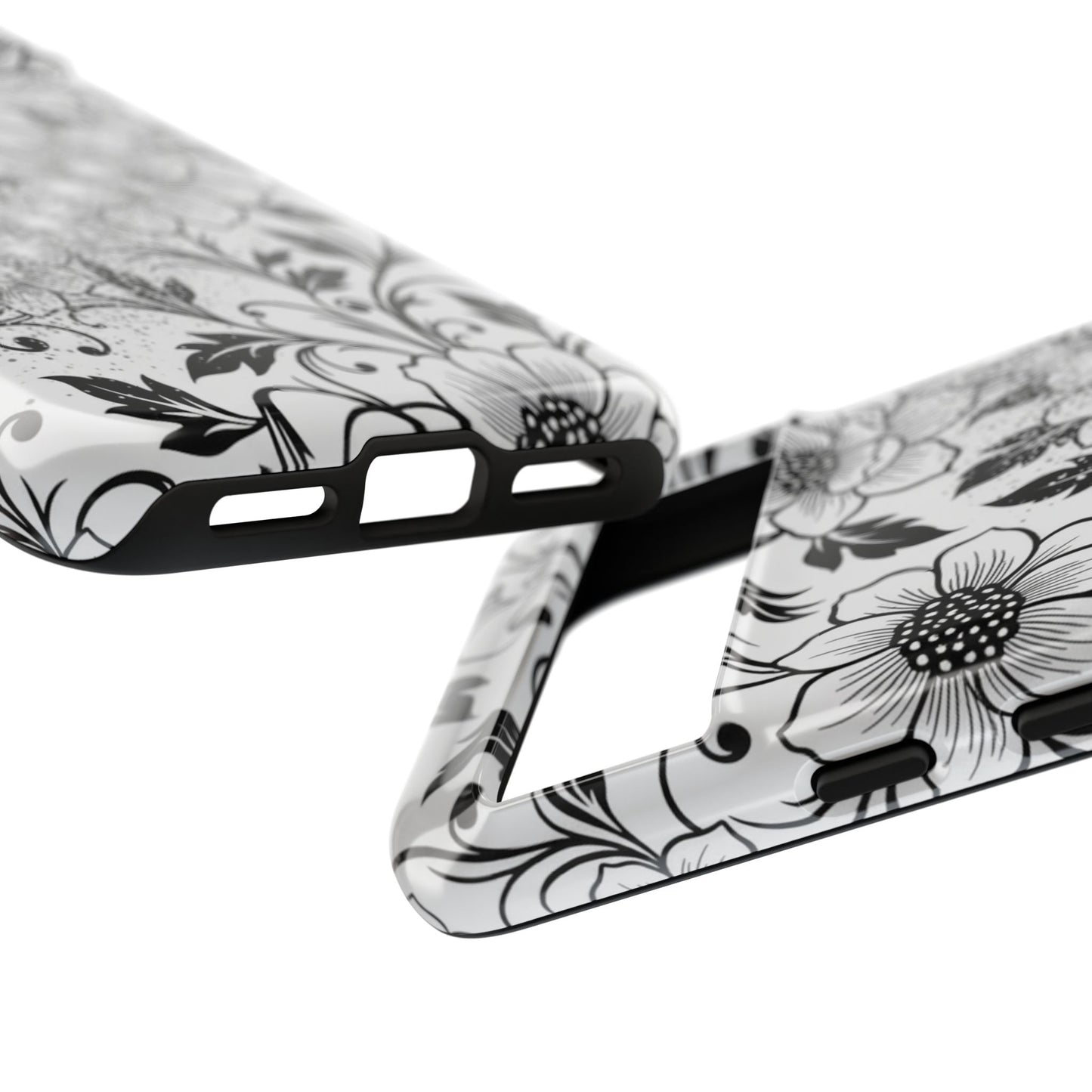 Floral Lace Phone Case — Black & White Vintage Flower Protective Case
