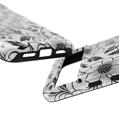 Floral Lace Phone Case — Black & White Vintage Flower Protective Case