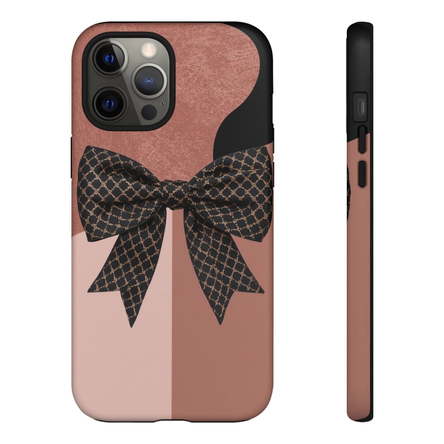 Bow Stripe Tough Phone Case – Pink Mauve Protective Cover