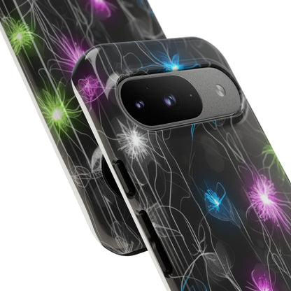 Neon Floral Tough Phone Case — Glow Flower Protective iPhone Cover