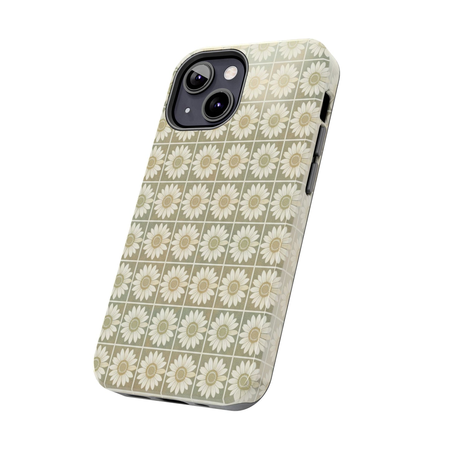 Daisy Tile Tough Phone Case — Retro Floral Protective Phone Cover