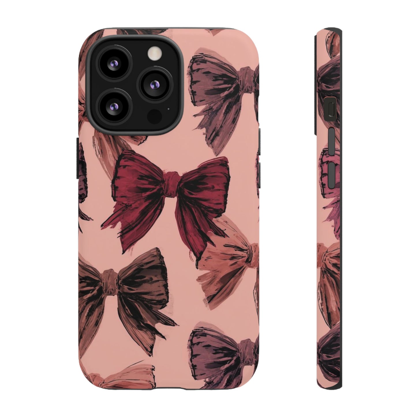 Bow Pattern Tough Phone Case — Pink Watercolor Bows Protective iPhone Cover