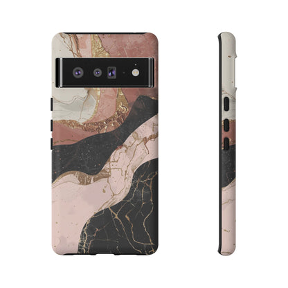 Marbled Rose Gold Phone Case — Abstract Pink & Black Protective Tough Case