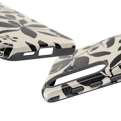 Black Floral Pattern Phone Case — Monochrome Botanical Tough Case