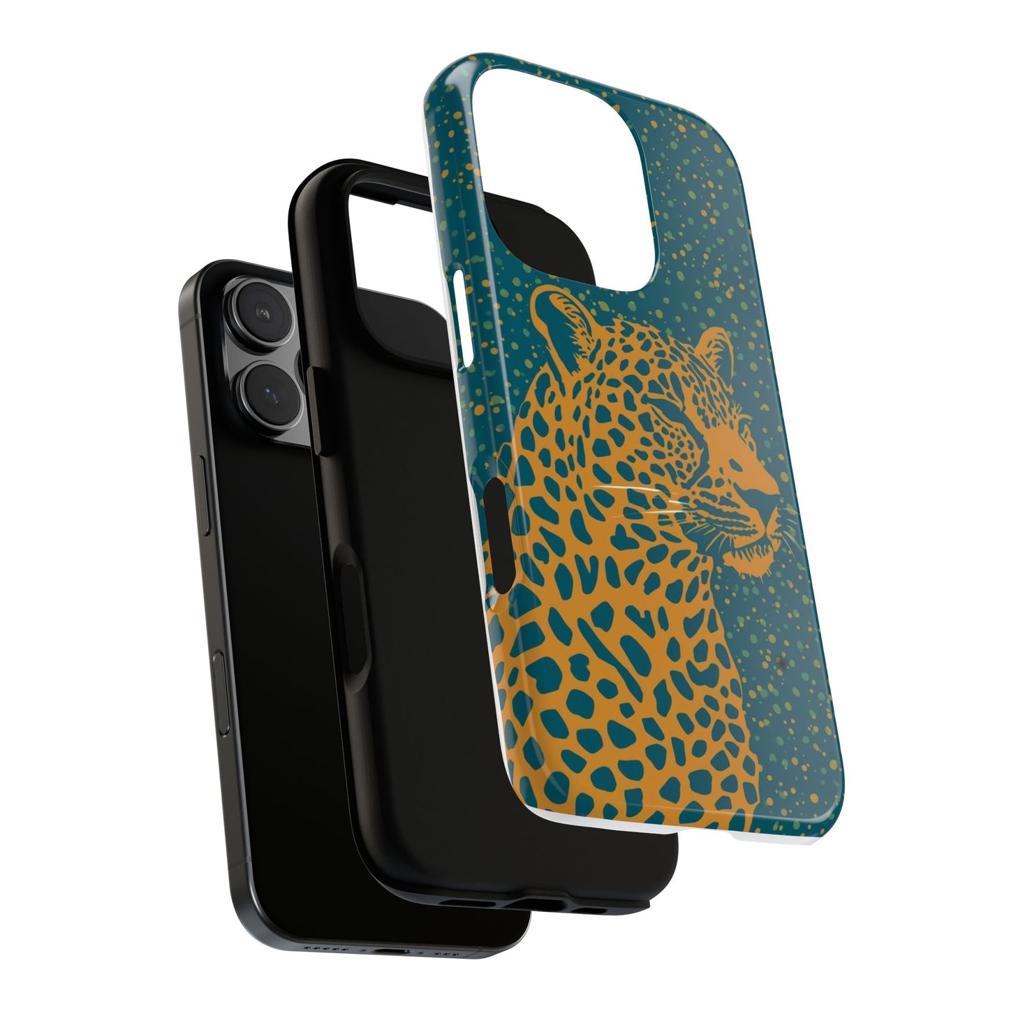 Leopard Spotlight Phone Case — Teal Gold Animal Print Protective Cover