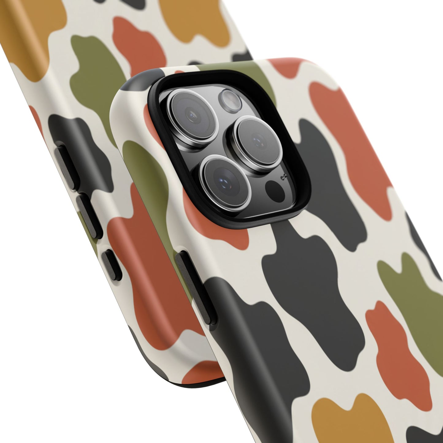 Camouflage Pattern Tough Phone Case – Retro Olive, Rust & Mustard Protective Cover