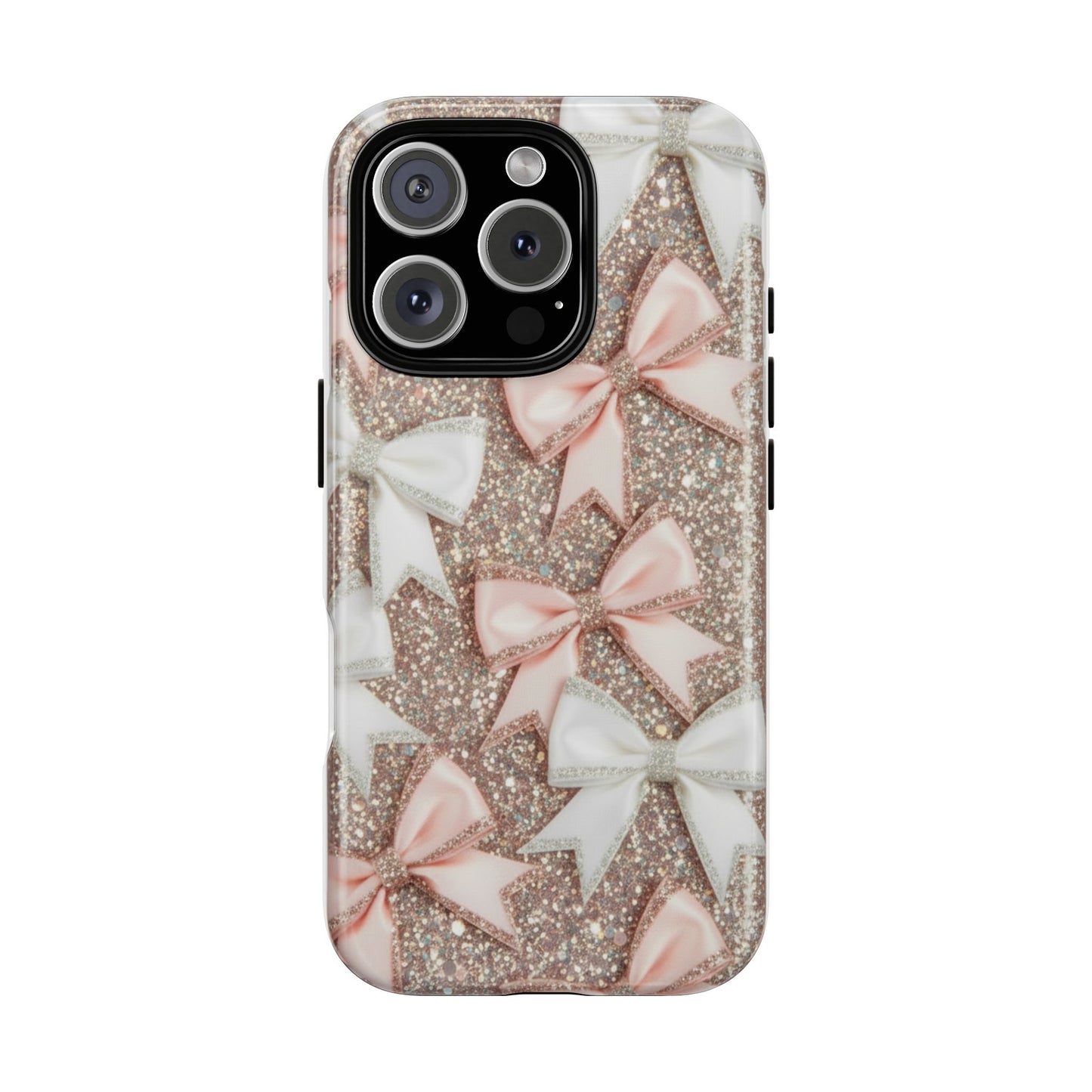 Glitter Bow Tough Phone Case — Pink & White Ribbon Protective Cover
