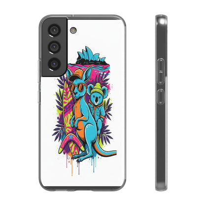 Kangaroo & Koala Surf Phone Case — Neon Aussie Beach Vibes Flexible Case
