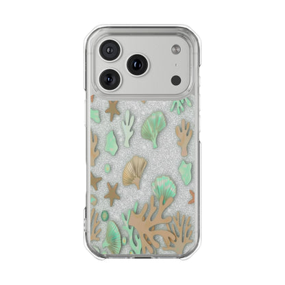 Clear Magnetic Phone Case — Sea Shell & Coral Glitter Design