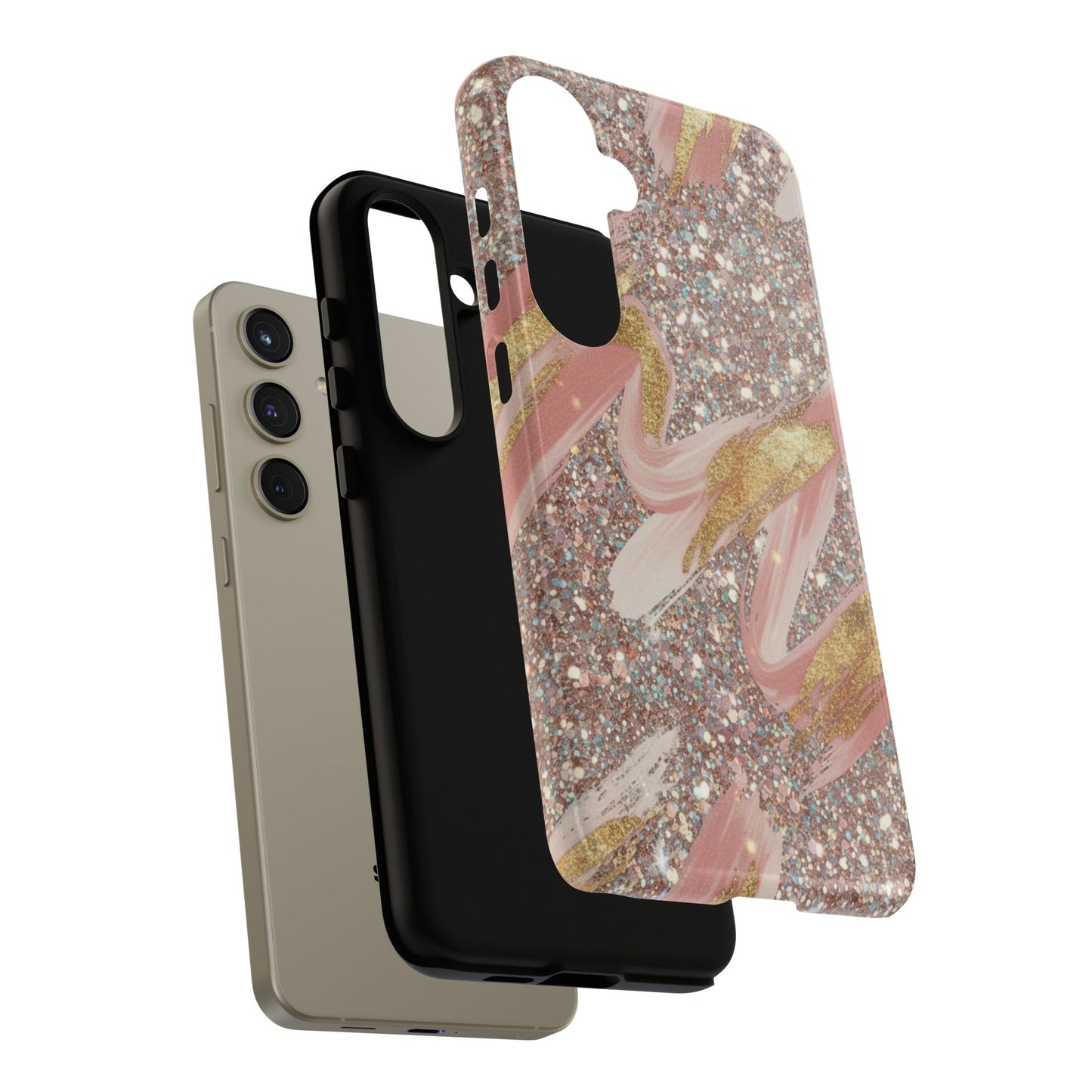 Glitter Blush Marble Phone Case — Pink Gold Swirl Tough Case