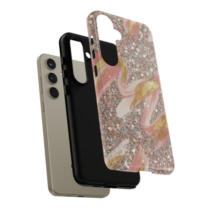 Glitter Blush Marble Phone Case — Pink Gold Swirl Tough Case