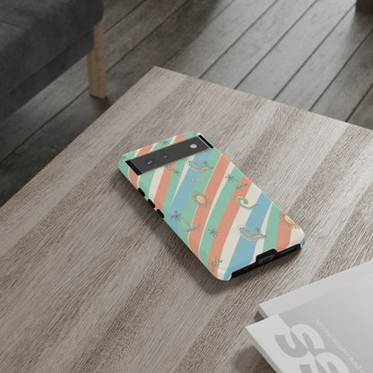 Retro Beach Stripes Phone Case — Sun, Waves & Palm Pattern Tough Case