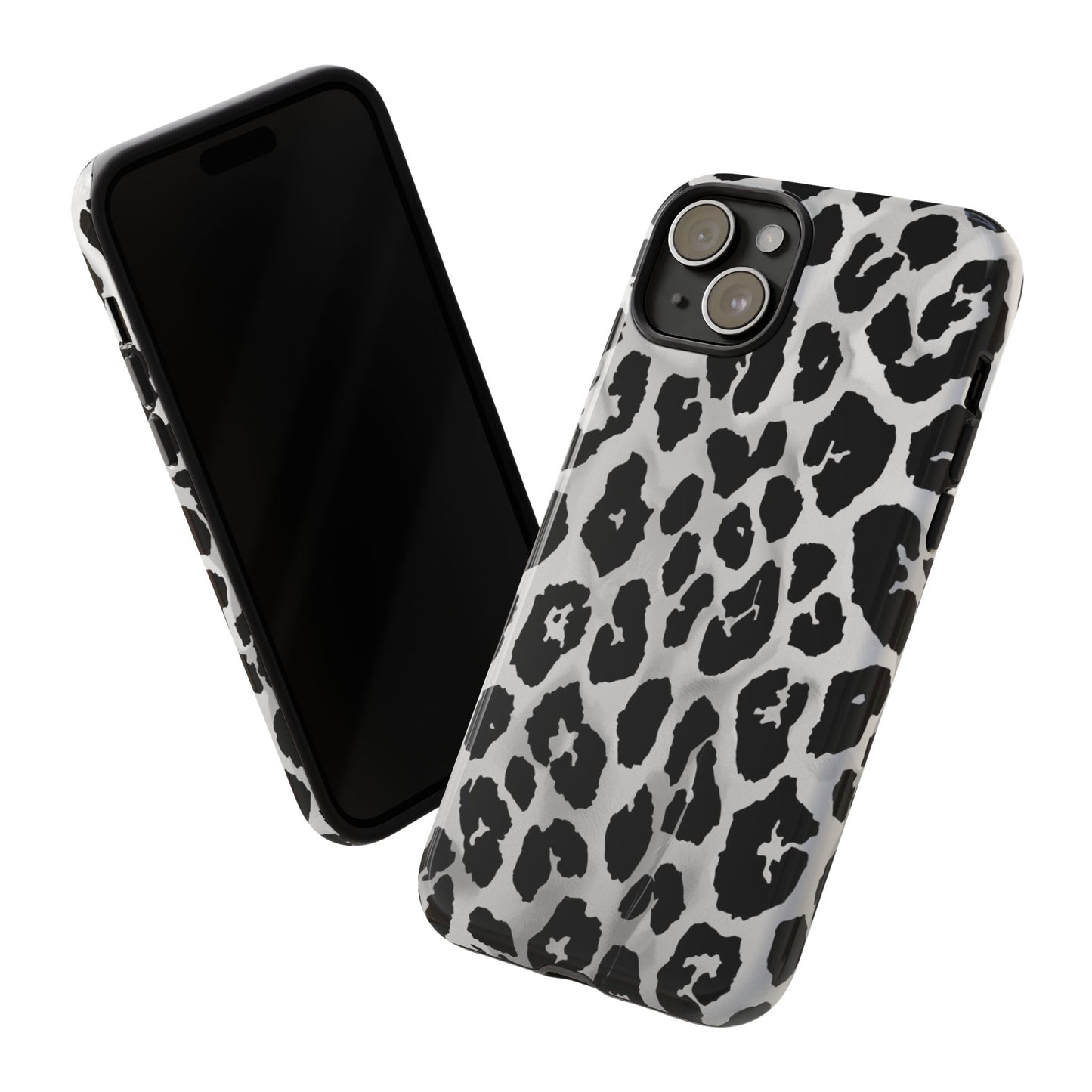 Leopard Print Tough Phone Case – Black & White Animal Pattern Protective Cover