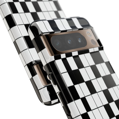 Crossword Grid Phone Case — Black & White Puzzle Pattern Tough Phone Cover