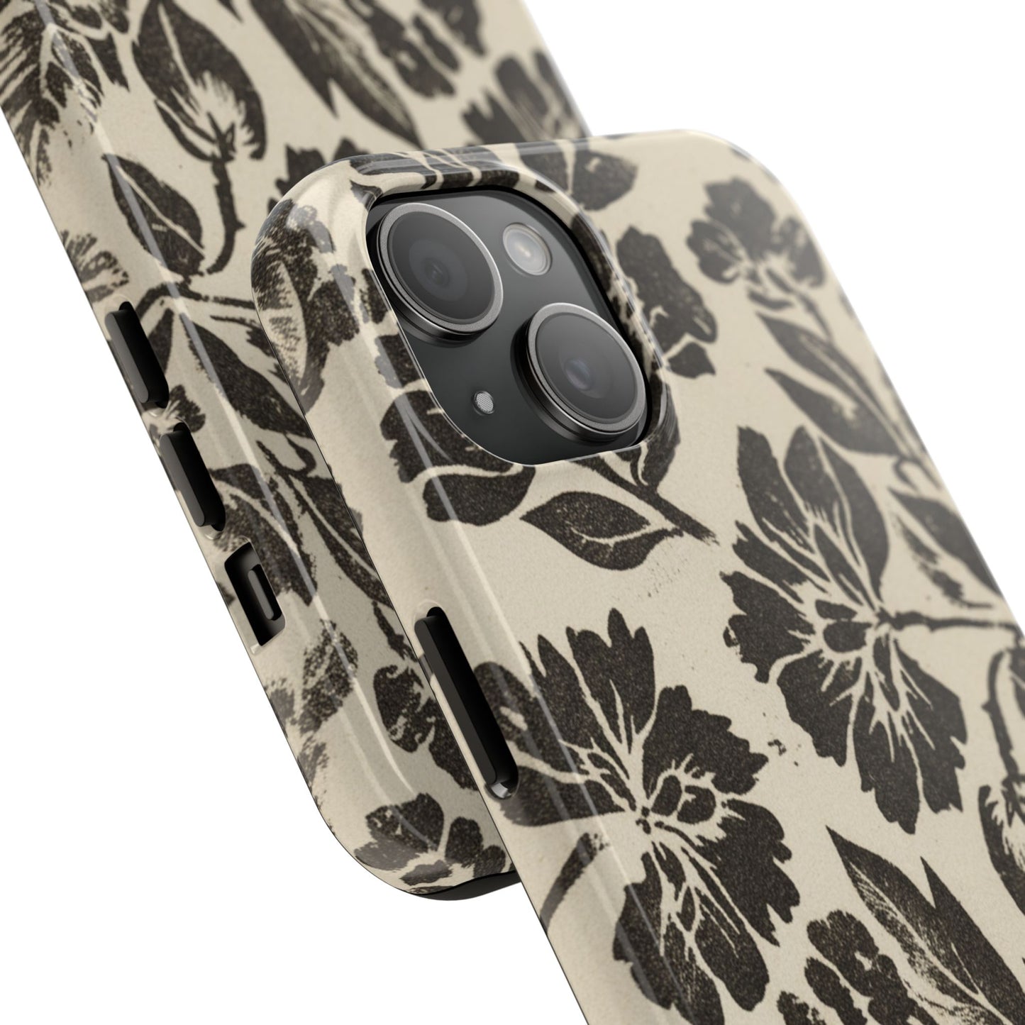Floral Noir Tough Phone Case — Black Vintage Flower Protective Cover