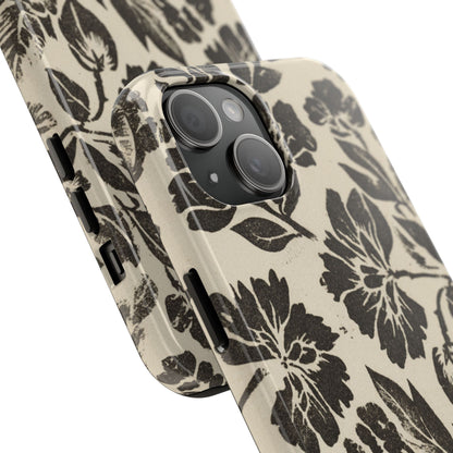 Floral Noir Tough Phone Case — Black Vintage Flower Protective Cover