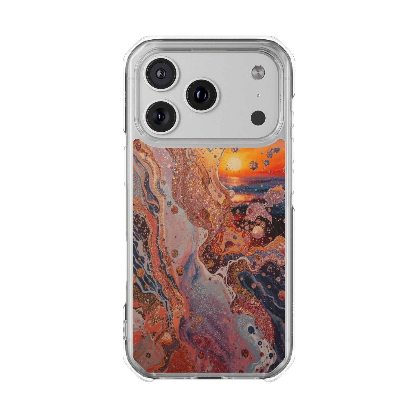 Clear Magnetic Phone Case — Abstract Sunset Resin Art