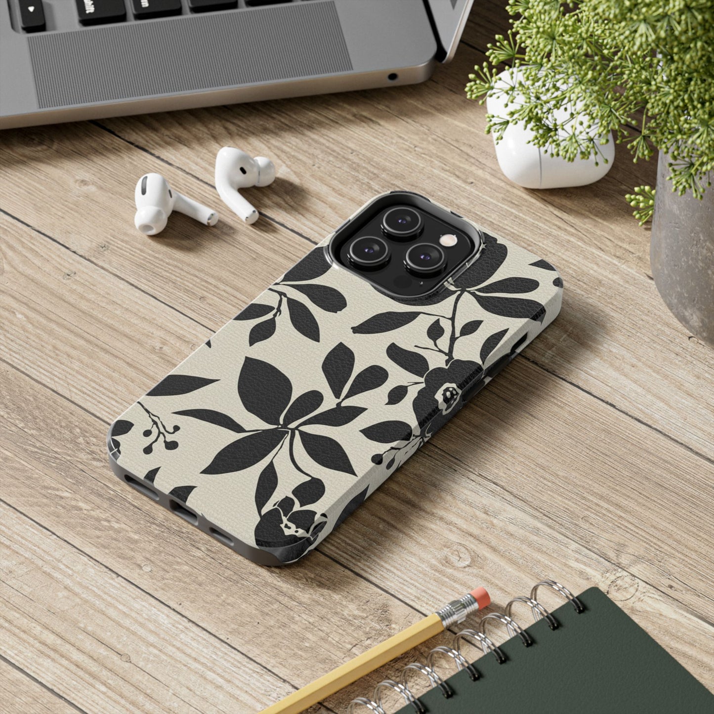 Tough Phone Case — Black Floral Silhouette Protective Cover