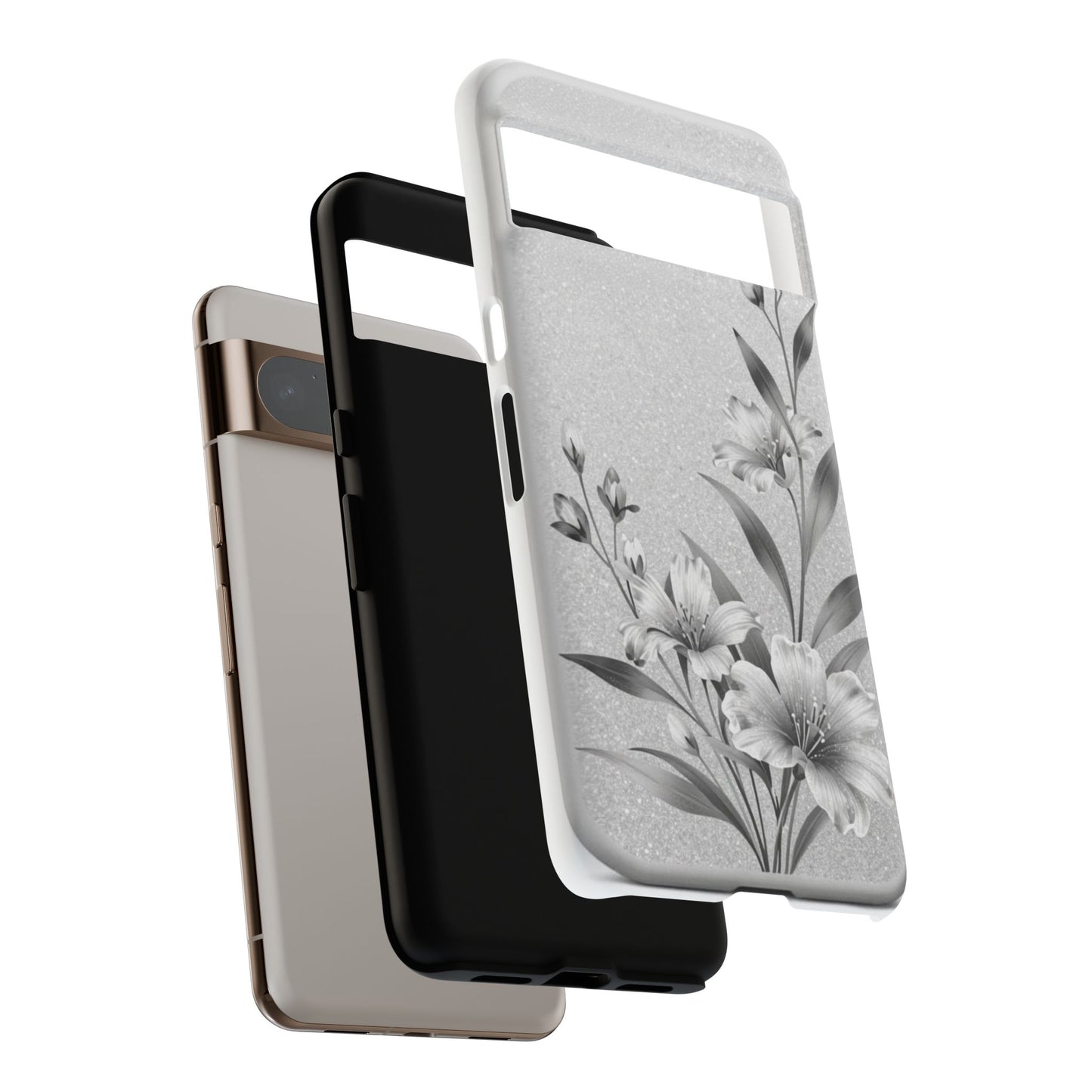 Floral Monochrome Phone Case — Elegant Black & White Lily Design