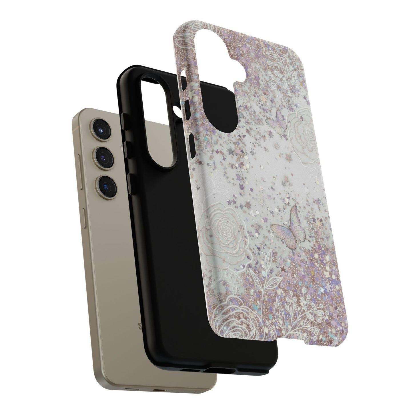Butterfly Glitter Tough Phone Case — Floral Sparkle Protective Case
