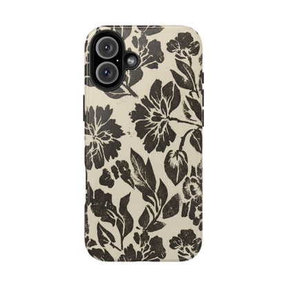 Floral Noir Tough Phone Case — Black Vintage Flower Protective Cover