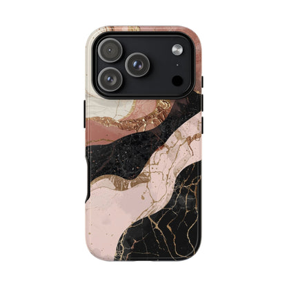 Marbled Rose Gold Phone Case — Abstract Pink & Black Protective Tough Case