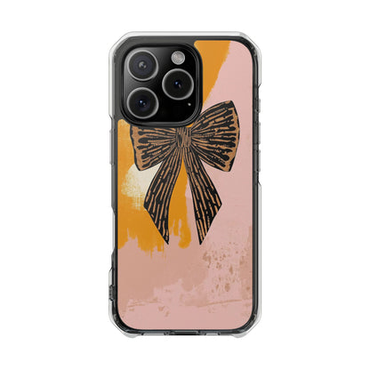 Clear Magnetic Phone Case —  Bow on Blush & Mustard Background
