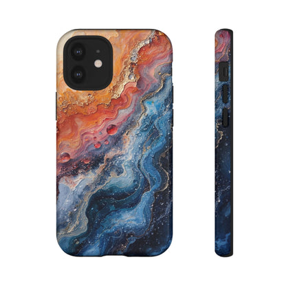 Marbled Galaxy Tough Phone Case — Abstract Blue & Coral Protective Cover