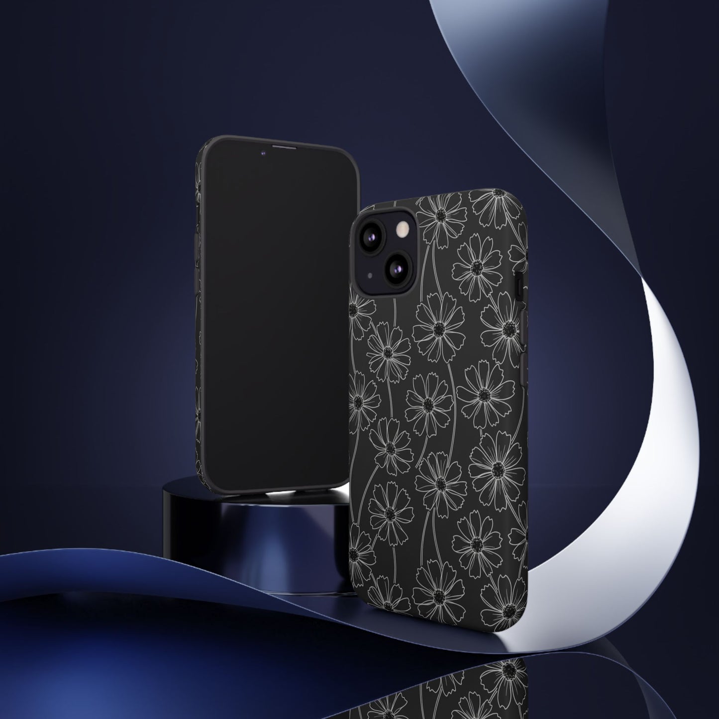 Floral Doodle Tough Phone Case — Black & Gray Daisy Pattern