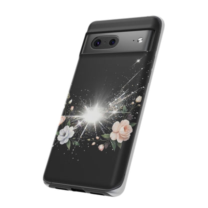 Floral Burst Phone Case — Protective Black Sparkle Design