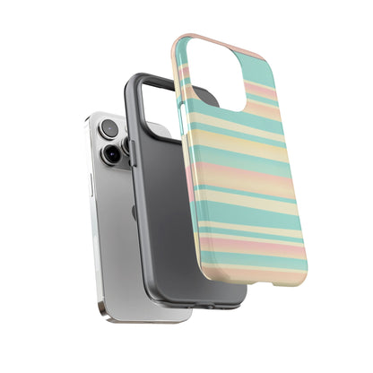 Pastel Striped Tough Phone Case — Mint, Peach & Cream Protective Cover