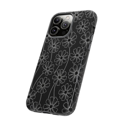 Floral Doodle Tough Phone Case — Black & Gray Daisy Pattern