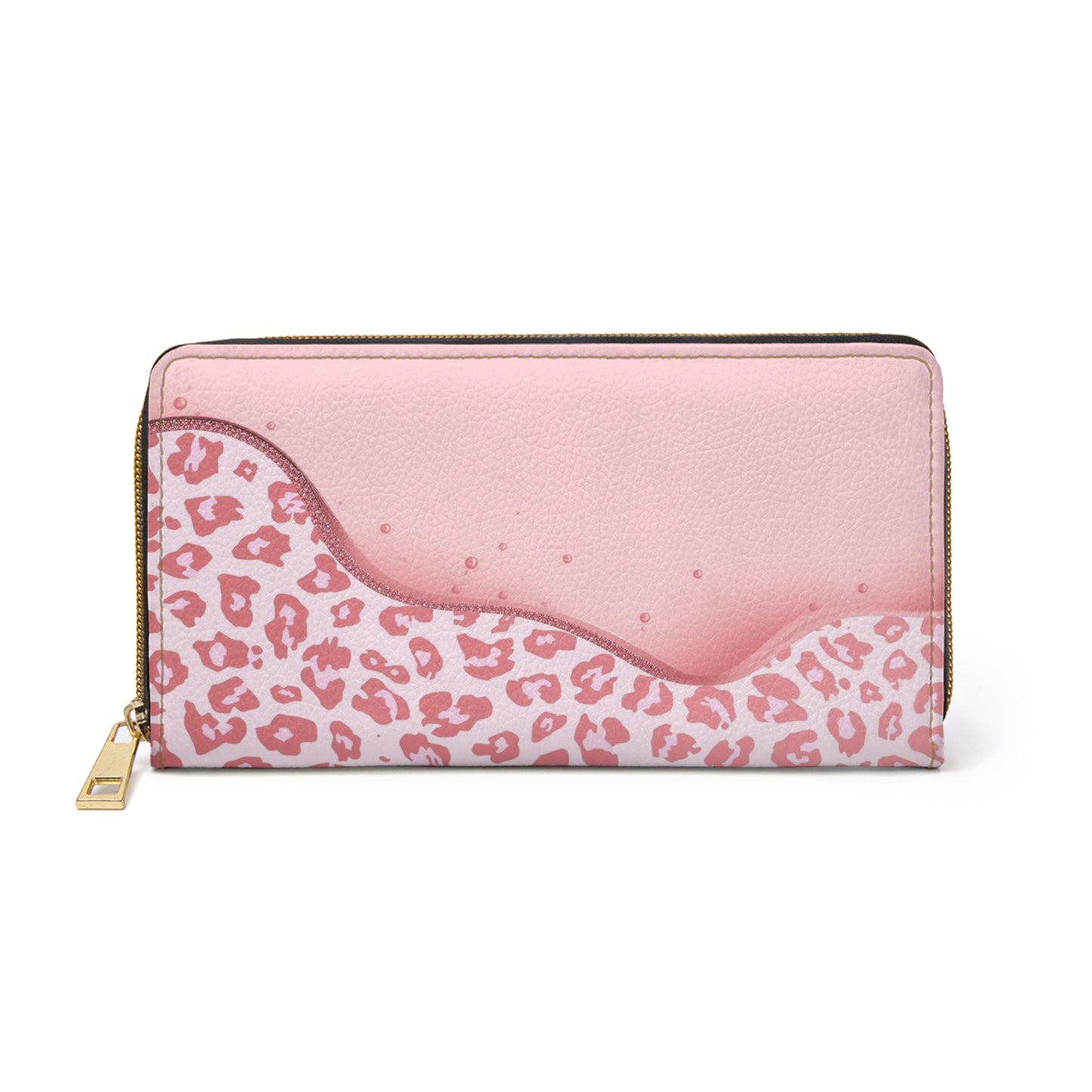 Pink Leopard Wave Zipper Wallet — Stylish Animal Print Card Holder