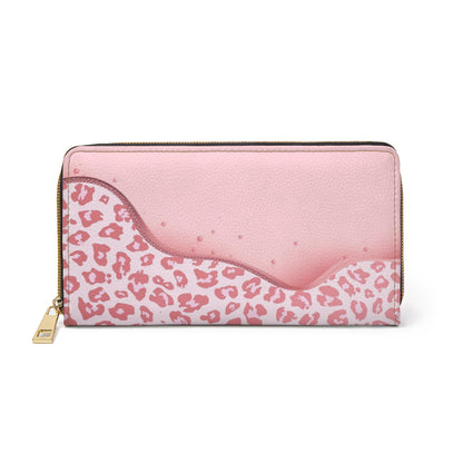 Pink Leopard Wave Zipper Wallet — Stylish Animal Print Card Holder