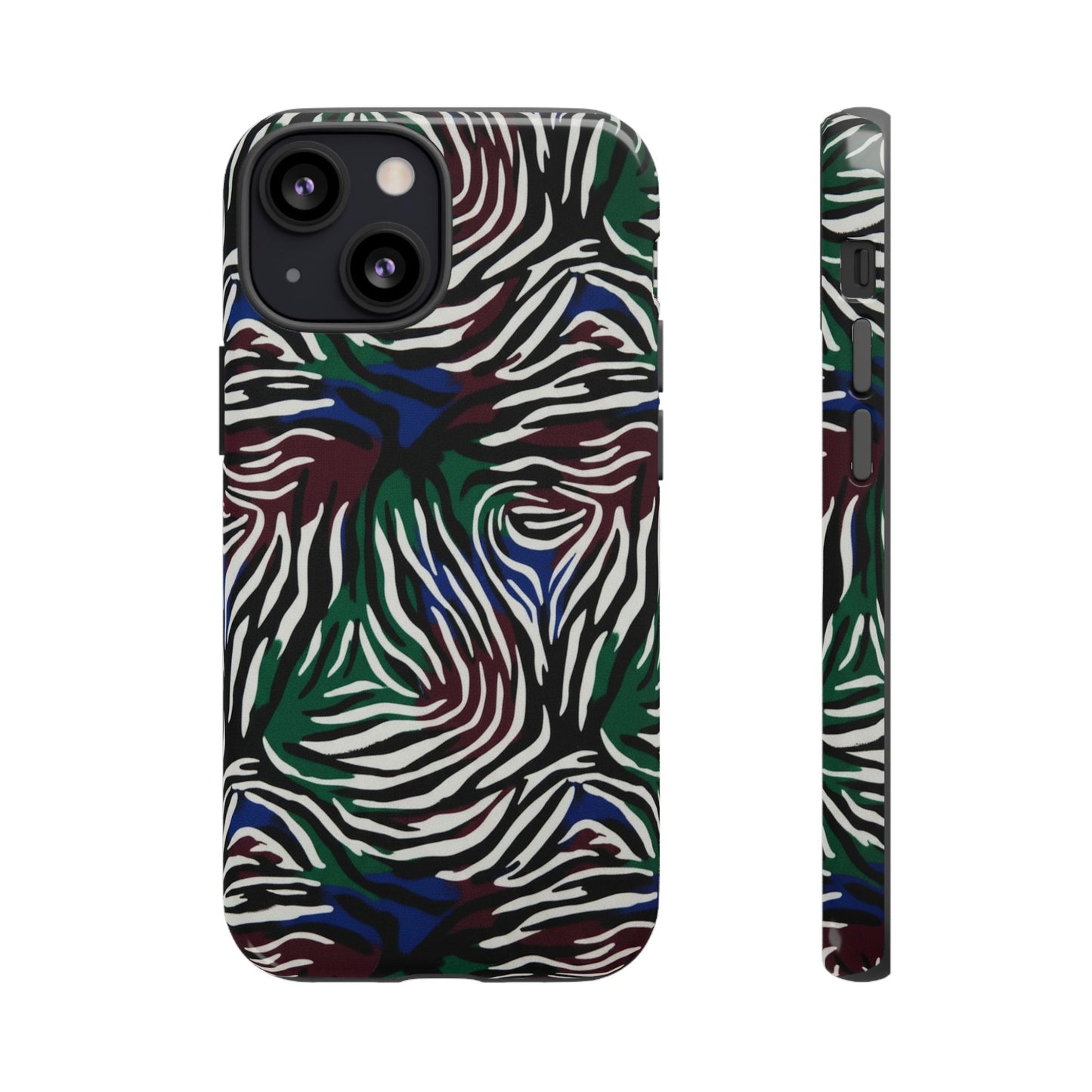 Zebra Camo Tough Phone Case – Green & Blue Animal Print Protective Cover