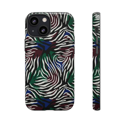 Zebra Camo Tough Phone Case – Green & Blue Animal Print Protective Cover