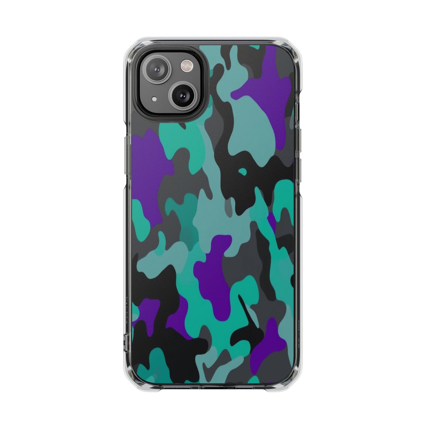 Camouflage Clear Magnetic Impact Phone Case — Teal & Purple Camo