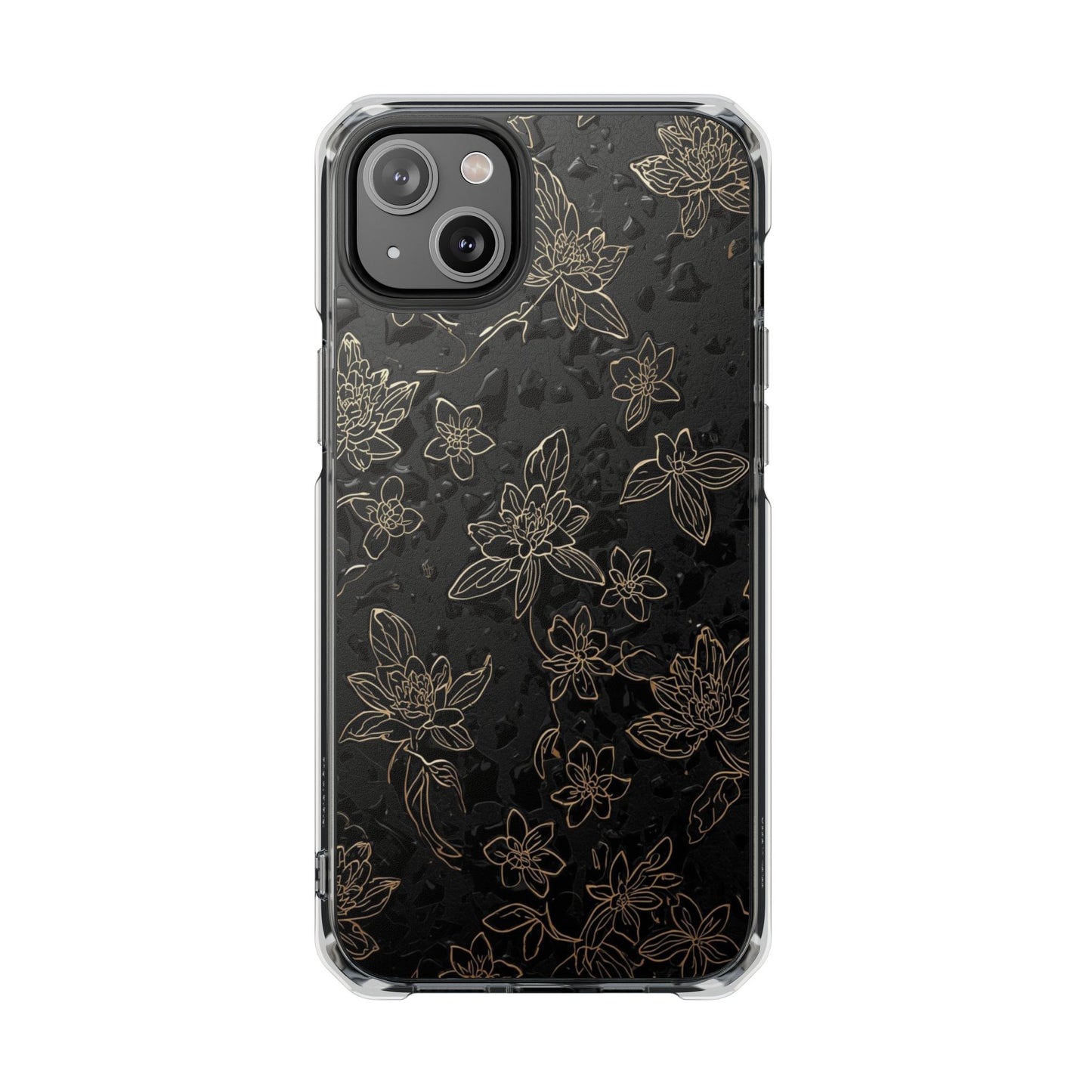 Clear Magnetic Impact Phone Case — Subtle Gold Floral Design