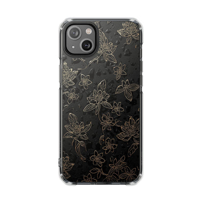 Clear Magnetic Impact Phone Case — Subtle Gold Floral Design
