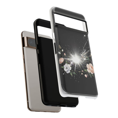 Floral Burst Phone Case — Protective Black Sparkle Design