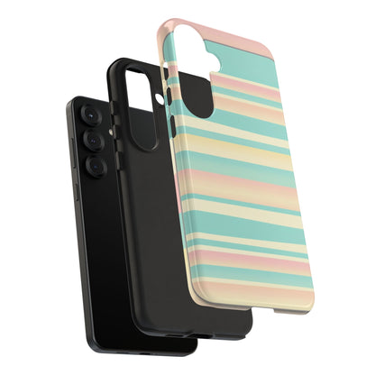 Pastel Striped Tough Phone Case — Mint, Peach & Cream Protective Cover