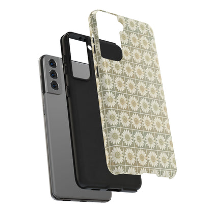 Daisy Tile Tough Phone Case — Retro Floral Protective Phone Cover