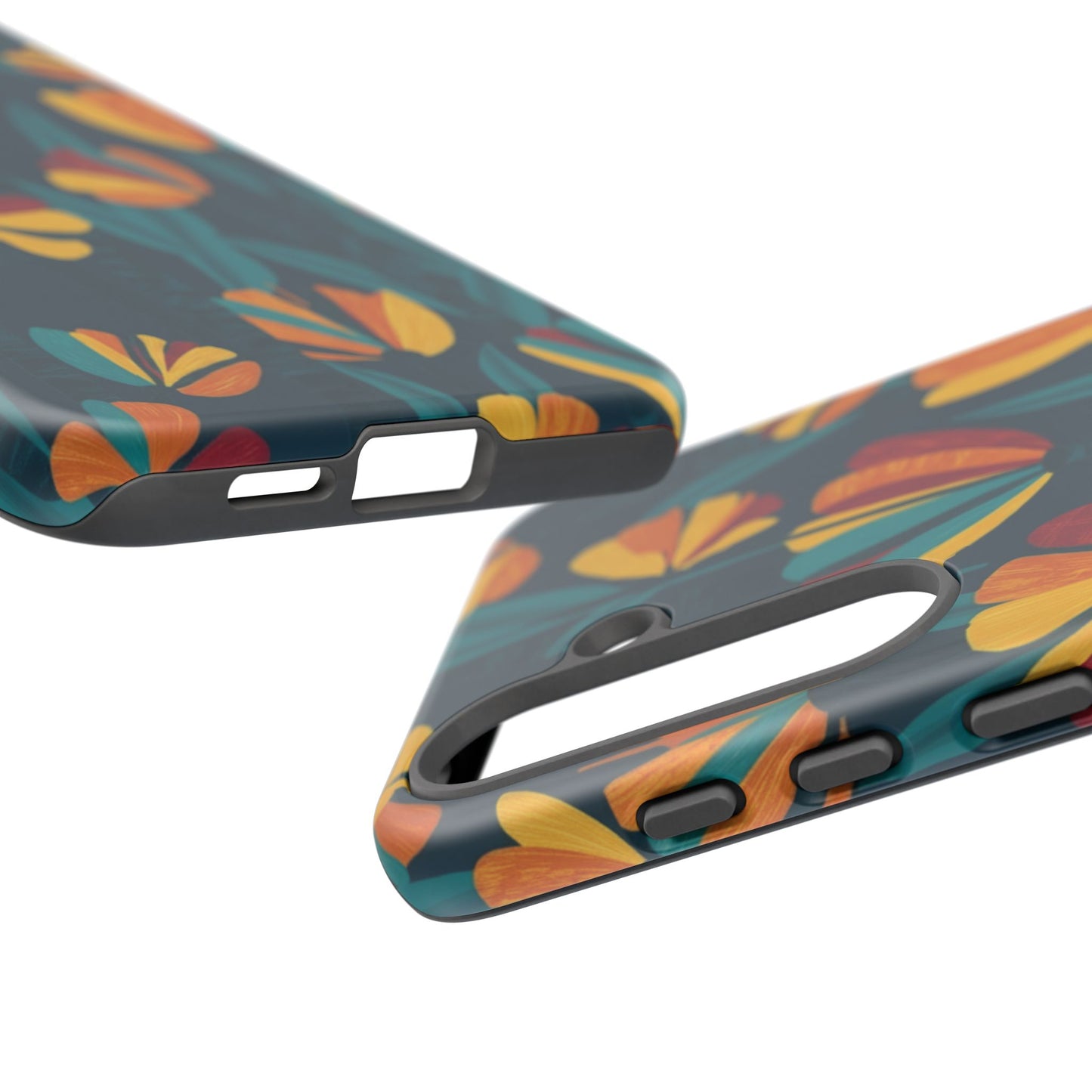 Floral Retro Teal Tough Phone Case — Vibrant Orange & Mustard Blooms