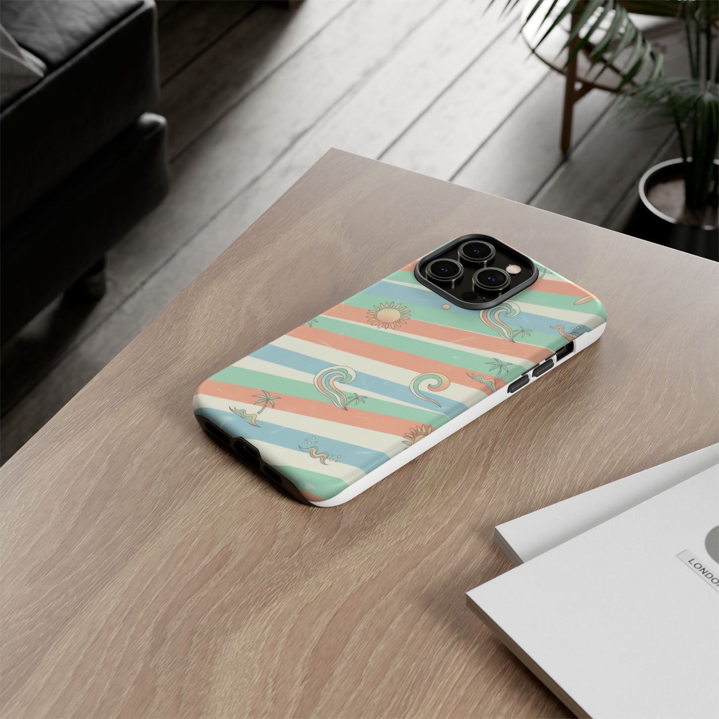 Surf Stripe Tough Phone Case — Retro Beach Waves Pattern